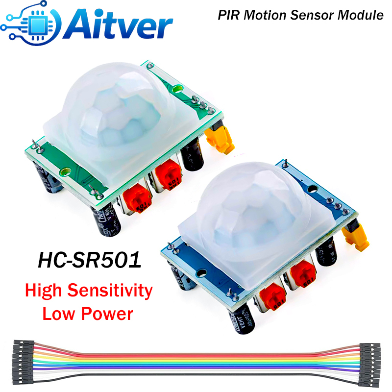 Motion Sensor Pir Wired - HC-SR501 PIR-Bewegungssensormodul mit Dupont-Überbrückungsdrähten, einstellbarer Infrarot-Detektor
